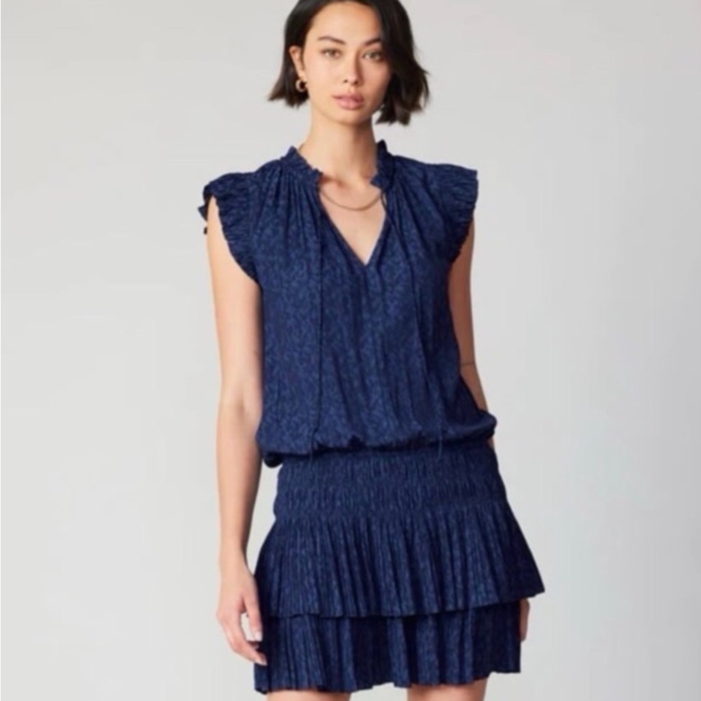 Current air pleated ruffled navy blue dress S